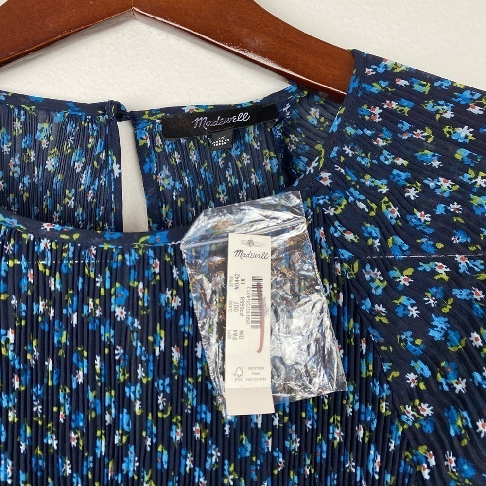 Madewell Crinkle Georgette Flared Hem Mini Dress Floral Blue Plus Size 1X NWT - Picture 11 of 13